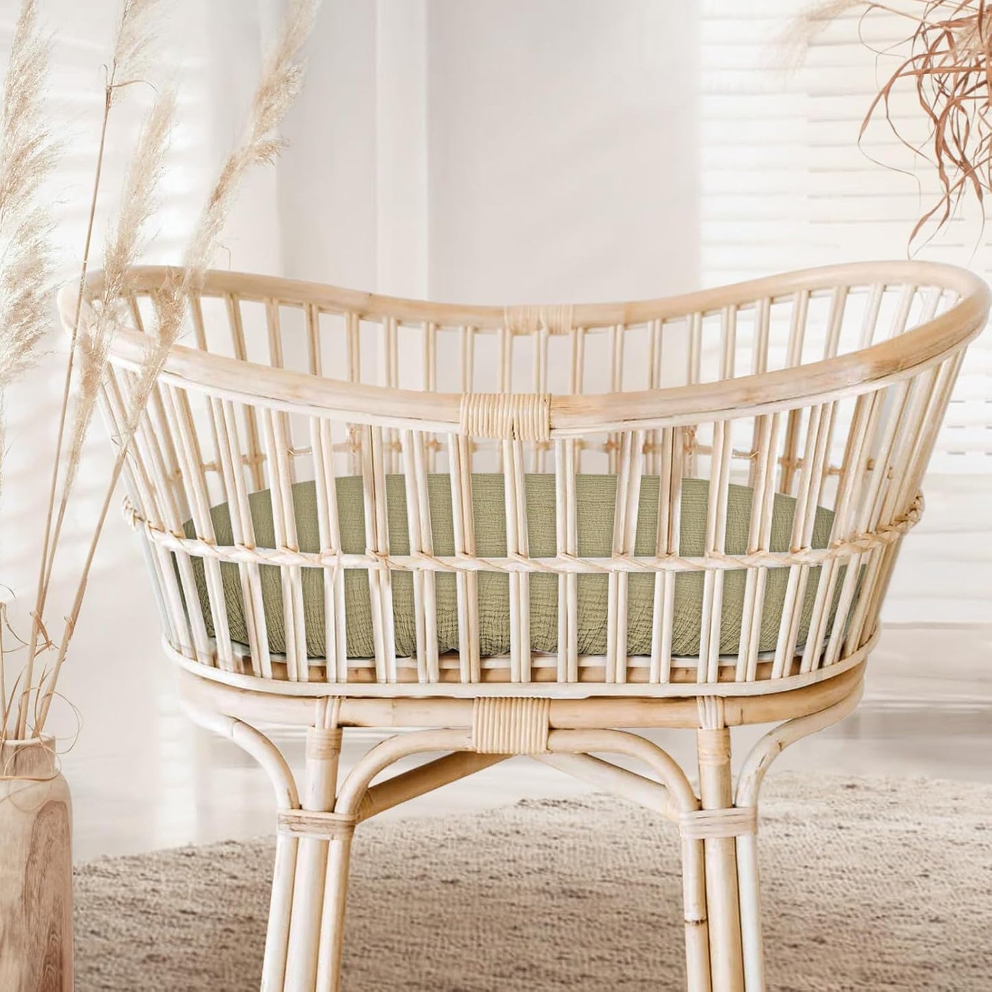 lulumoon Baby Bassinet Sheets Muslin: Cotton Bedside Bassinet Sheets Leaf for Boys - Fitted for Bedside Sleeper Mattress