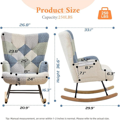 Nursery Rocking Chair Teddy Upholstered Glider Rocker Rocker Accent Chair with High Backrest Armchair Comfy Side Pocket Modern Rocking Accent Chairs for Living Room, Nursery, Office-Green