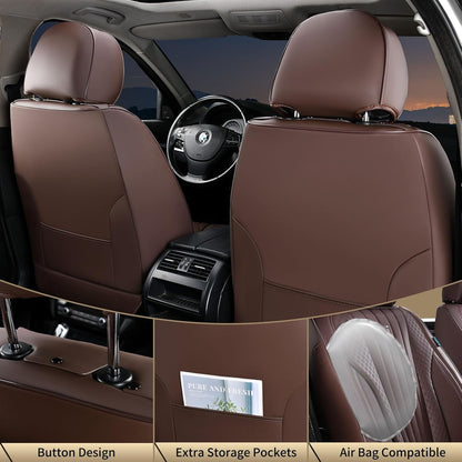 FLORICH Car Seat Covers, Brown Leather Seat Covers for Cars, Faux Nappa Leather Automotive Seat Protectors, Car Seat Cushions Universal Fit for Most Sedans SUVs Trucks - Brown