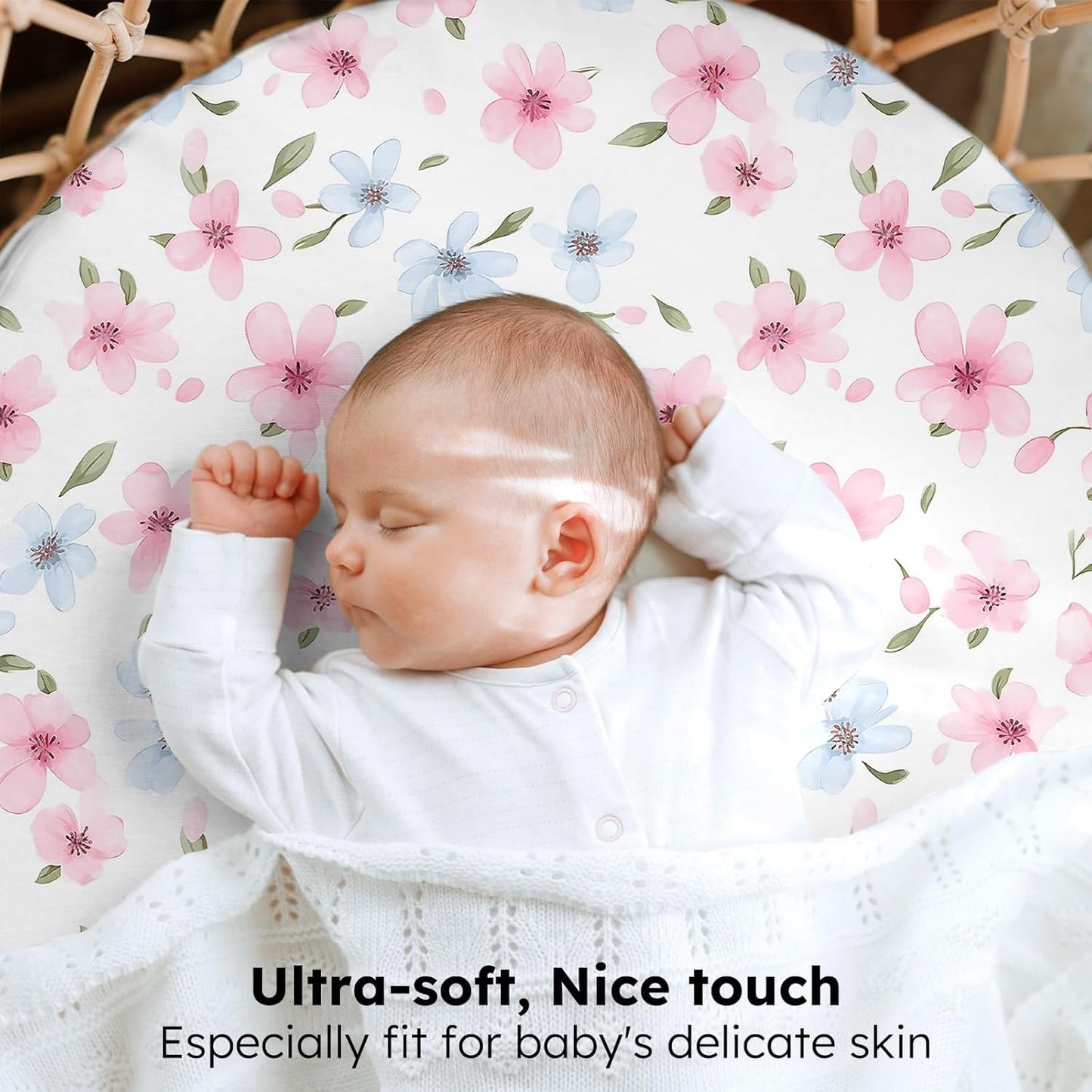 Baby Bedside Bassinet Sheets Girl, 33”x20” Compatible with Baby Delight Dream On Me & Most Rectangle Bedside Sleeper Bassinet Mattress, Super Soft Microfiber Pink Butterfly Flower