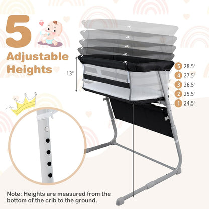 BABY JOY Bassinet, Bedside Crib w/Adjustable Height, Comfy Mattress, Full-Mesh Sides and Storage Pockets for Newborns Infants, Baby Bassinets Bedside Sleeper for Safe Co-Sleeping
