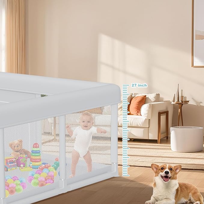 Hiaksedt Baby Playpen 74x50 Inch, Play Pens for Babies and Toddlers Baby Fence Play Yards for Indoor & Outdoor with Breathable Mesh Anti-Fall Playpen (74"x50")