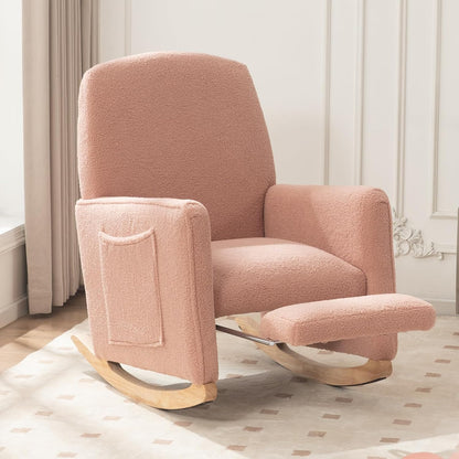 FOXHUNTER Rocking Chair Nursery with Adjustable Footrest and High Backrest, Upholstered Glider Chairs with Side Pockets for Nursery, Rocker Armchair Indoor for Living Room,Beige