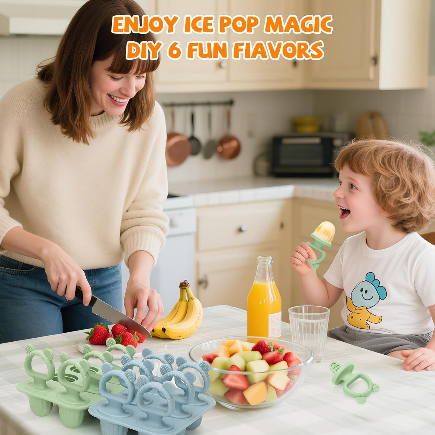 2-in-1 BPA-Free Ice Pop Molds & Silicone Baby Teethers for Teething Relief | Easy Fill Feeder for Breastmilk, Puree & Baby Food | Soothing, Fun & Safe Chewable Teething Toys for Infant & Toddler