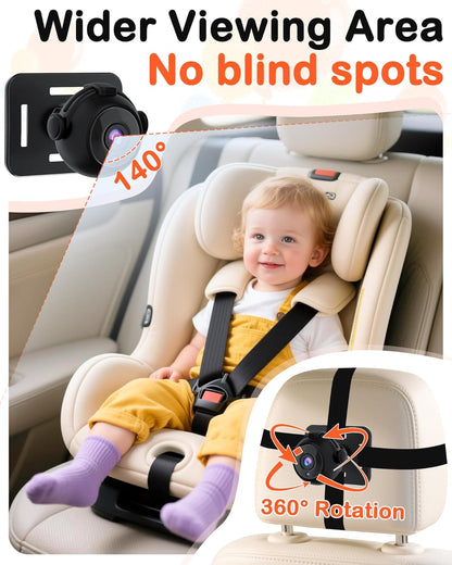 Pemacom Baby Car Mirror Camera: Dash-Free 4.3-inch HD Clear Night Vision Wide Angle View for Infant Backseat Monitoring - Plug-Play No-Professional Installation for Parents Long Road Driving