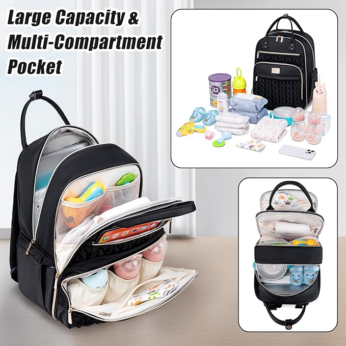 Tealari Diaper Bag Backpack,Stylish Baby Diaper Bag,Waterproof Travel Diaper Backpacks Baby Bags with Changing Pad,Stroller Straps,Insulated Pockets (Black)