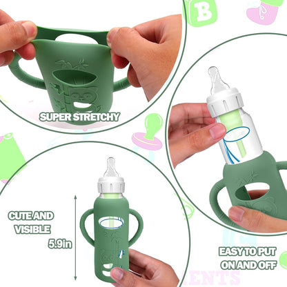 BUSOHA 3 Pack Silicone Sleeves for Dr Brown Glass Baby Bottles - Drop Protection Baby Bottle Sleeves,Compatible with Dr. Brown's Newborn Glass Bottles,with Silicone Handles,8 oz