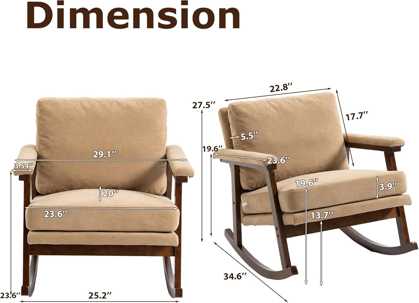 Rocking Accent Chair, Nursery Upholstered Glider Cozy Small Rocker Rocking Chair for Adult, Comfy Side Modern Arm Chair for Living Room/Bedroom/Offices/Balcony-White