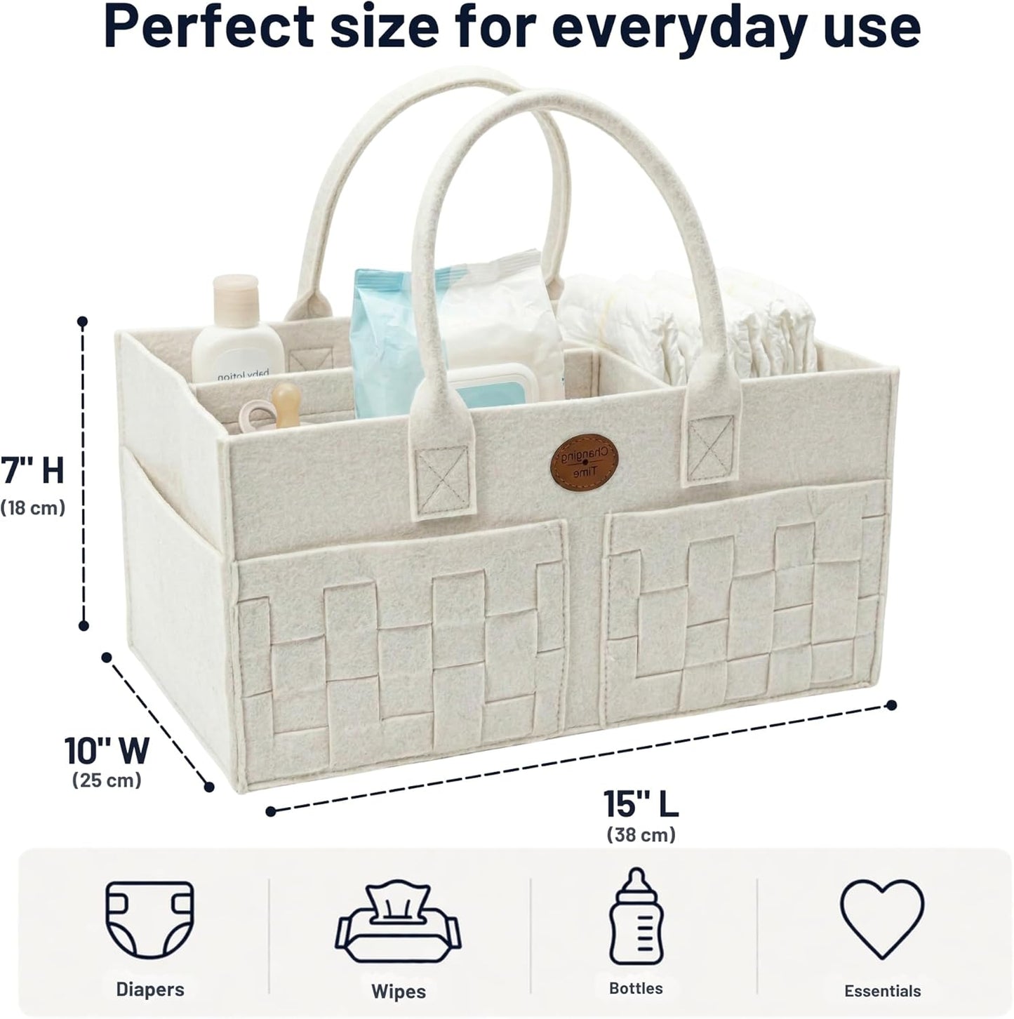 Baby Diaper Caddy Organizer for Nursery – Large Felt Storage Basket for Baby Essentials, Wipes & Diapers – Portable Nursery Organizer Bin for Changing Table or Living Room Light Grey