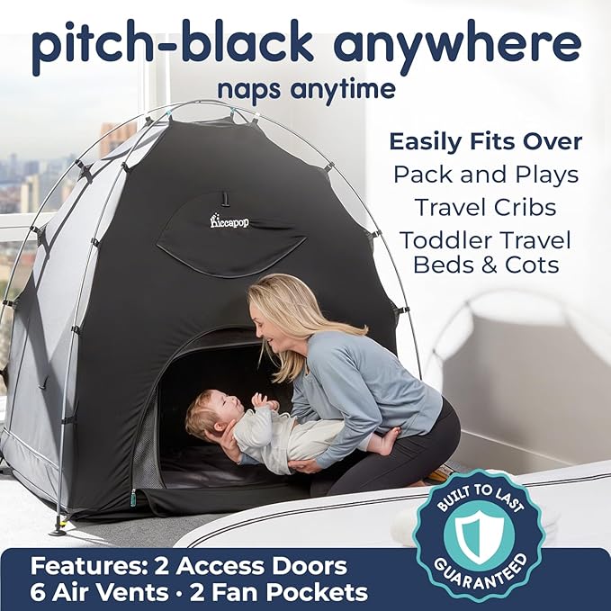 Hiccapop Daydreamer Blackout Tent for Pack and Play, Patented Portable Crib Tent, Blackout Canopy Crib Cover, Sleep Pod for Kids