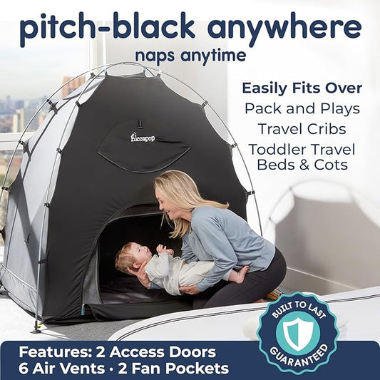 Hiccapop Daydreamer Blackout Tent for Pack and Play, Patented Portable Crib Tent, Blackout Canopy Crib Cover, Sleep Pod for Kids