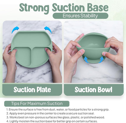 O'doe 17-Piece BPA-Free Silicone Baby Feeding Set | Thick & Soft Suction Plates, Baby Bowls, Wooden Fork & Spoon, and More | Make Mealtime Fun and Easy for Your Little One (Purple, V2)