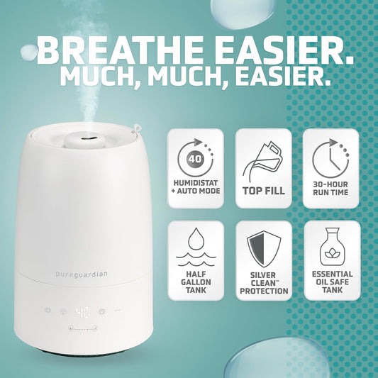 PureGuardian 30-Hour 0.80 Gal. Top Fill Cool Mist Ultrasonic Humidifier for Home with Aromatherapy Tray, Covers 320 Sq. Ft, White, H950AR