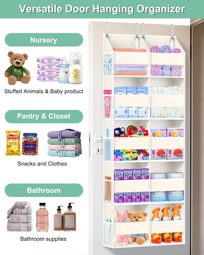 Heavy Duty Over The Door Organizer 5 Tiers, Extra Large Behind Door Storage of 10 Big Front & 10 Mesh Pockets, 80lb Weight Capacity, Hanging Doors Storage Organizer for Closet Bedroom Nursery, Grey