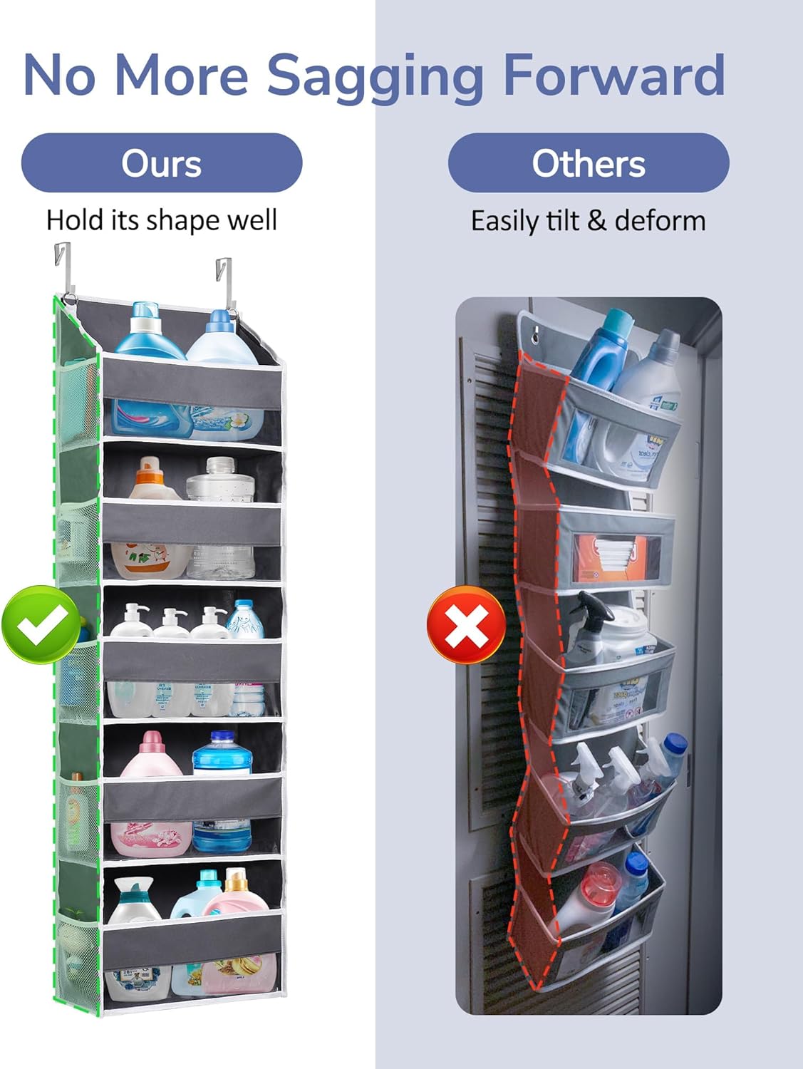 ULG 1 Pack Over Door Organizer with 5 Large and 10 Mesh Side Pockets, 44 lbs Weight Capacity Hanging Storage with Clear Window Kids Toys, Shoes, Diapers, Dark Grey, 5 Layers