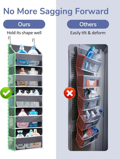 ULG 1 Pack Over Door Organizer with 5 Large and 10 Mesh Side Pockets, 44 lbs Weight Capacity Hanging Storage with Clear Window Kids Toys, Shoes, Diapers, Dark Grey, 5 Layers