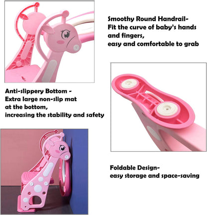 HTTMT- Giraffe Potty Training Toilet Ladder Seat With Upgraded Cushion Step Stool Ladder Toilet Chair/Toilet Trainer for Baby Toddler Kids Children In Pink [P/N: ET-BABY001-PINK STEP]