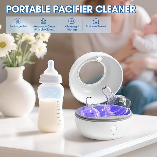 Shmain Portable Pacifier Cleaner & Sterilizer, USB-C Rechargeable Sterilizing Box for Travel – 3-Minute Rapid-Clean Cycle, Baby Pacifier & Bottle Nipple Cleaning Case, Essential for Diaper Bag