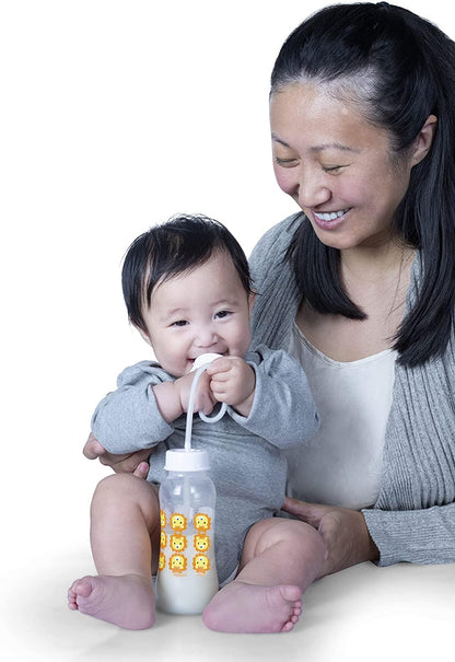 Hands-Free Baby Bottle - Anti-Colic Nursing System 4 oz Baby Bottle with Fast Flow Nipple/Teat 3m+ with Tube Straw Feeding System for Toddler (2 Bottles - Blue)