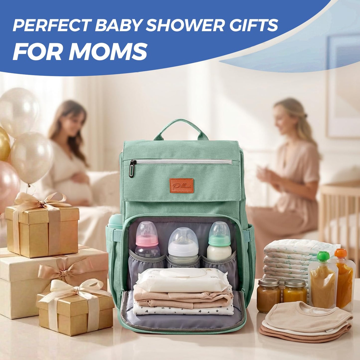 PILLANI Baby Diaper Bag Backpack - Large Waterproof Travel Diaper Bag for Boys & Girls, 16 Organizer Pockets with Changing Pad, Insulated Bottle Pockets & Stroller Straps, Baby Shower Gifts, Dinosaur