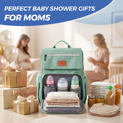 PILLANI Baby Diaper Bag Backpack - Large Waterproof Travel Diaper Bag for Boys & Girls, 16 Organizer Pockets with Changing Pad, Insulated Bottle Pockets & Stroller Straps, Baby Shower Gifts, Dinosaur
