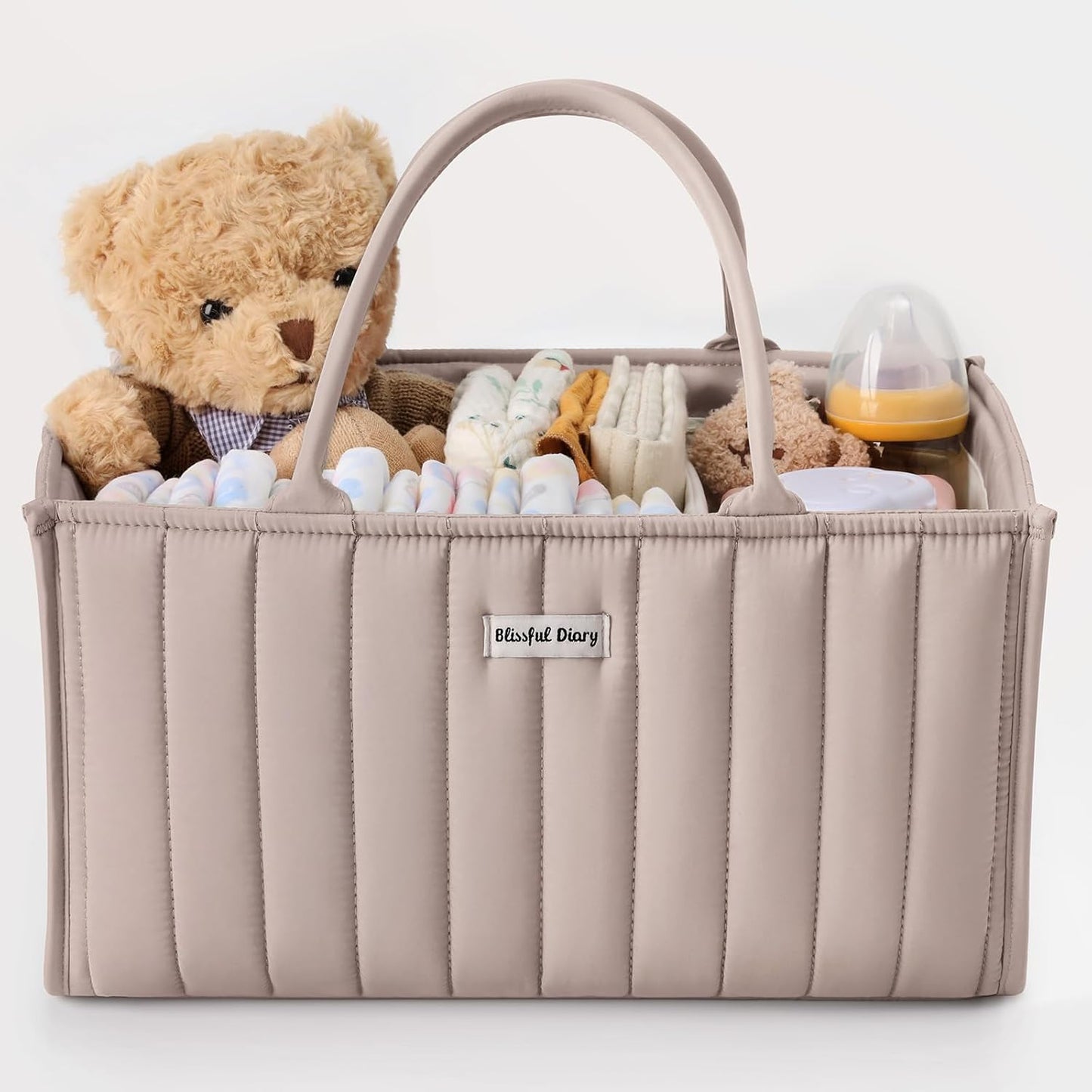 Blissful Diary Baby Diaper Caddy Organizer, Stylish Storage Basket for Newborn Essentials and Diaper Station, Gift for Baby Shower and Registry Must-Have, Mocha Brown