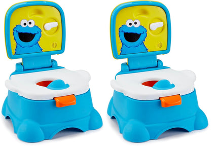 Sesame Street Cookie Monster Terrific 3 in 1 Potty Training Toilet Seat and Step Stool, Easy Clean Design with Flush Handle and Sounds, Portable, Great for Travel, Perfect for Toddler Boys & Girls 1-3