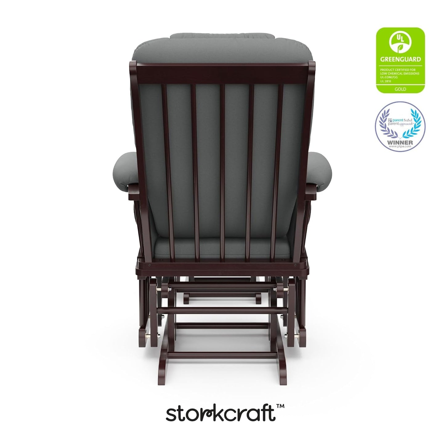 Storkcraft Tuscany Glider with Ottoman (Black/Gray) — GREENGUARD Gold Certified, Bonus Lumbar Cushion Included, Solid Wood Base, Smooth Motion, Award-Winning Nursery Rocking Chair, Glider and Ottoman