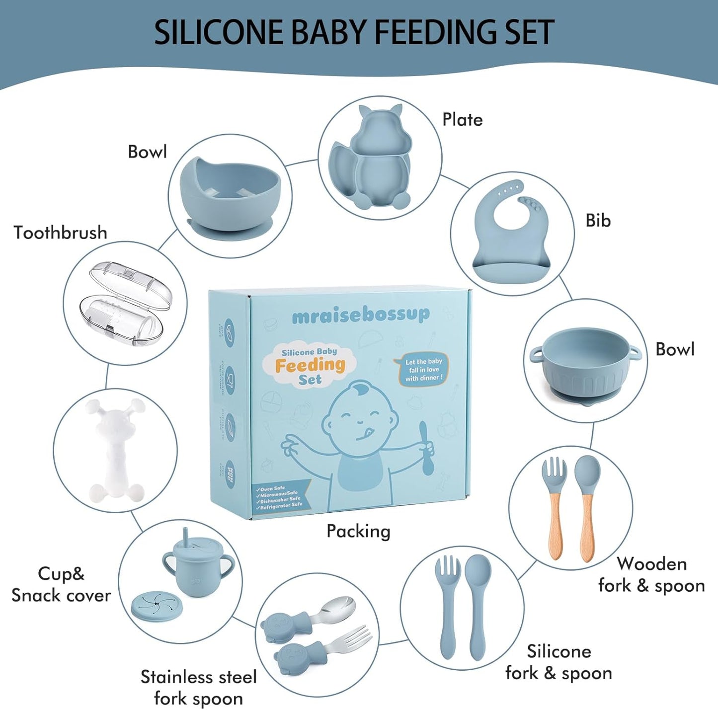 Silicone Baby Feeding Set 15 Pcs，Baby Spoons Suction Bowl Divided Plate Bib Cup Finger Brush Training cups,Baby Led Weaning Supplies,Baby Plates，Toddler Feeding Plates and Bowls Set（purple）