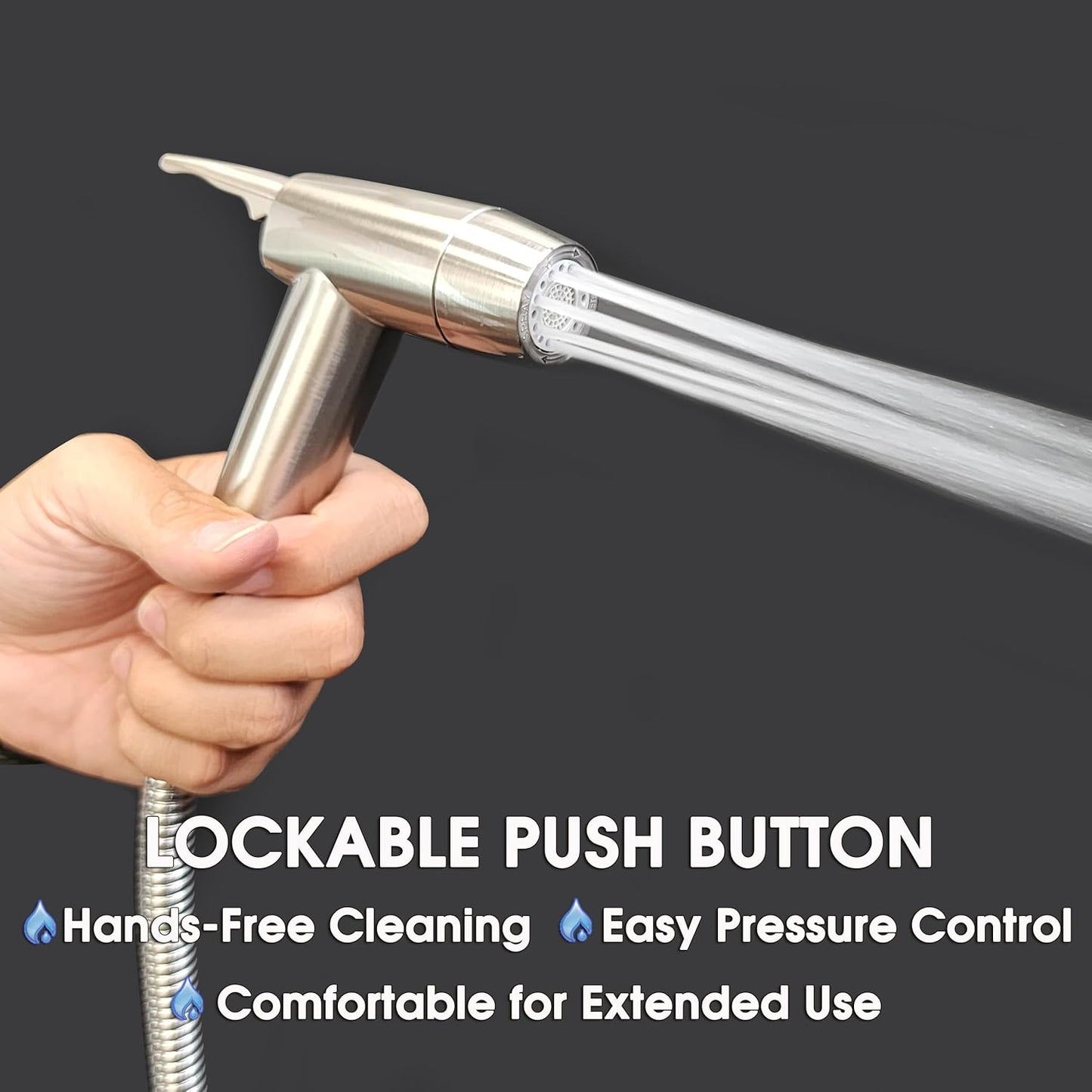 Handheld Bidet Sprayer for Toilet, Dual Spray Modes with Lockable Push Button, High Pressure Bathroom Sprayer, No-Drill Toilet Tank Mount, Stainless Steel Hose Set, Black Finish