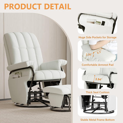 JIASTING 360° Swivel Recliner Chair with Ottoman & Double Side Pockets, Nursing Glider Rocking Recliner Chair, Gliding Chairs for Nursery, Living Room, Bedroom, Office (Gray)