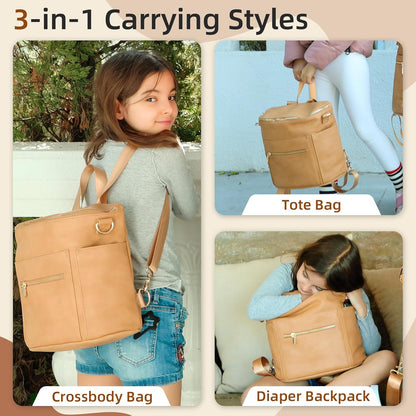 miss fong Small Diaper Bag Mini Diaper Bag, Leather Diaper Bag Backpack Mini Backpack with 14 Pockets Insulated Pockets & Shoulder Strap