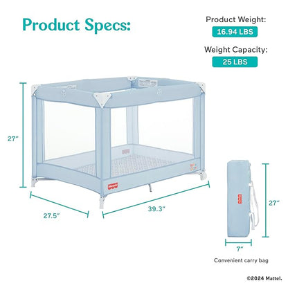 Dream On Me Fisher-Price Play All Day Portable Playard, ASTM Certified, Ideal for Babies & Toddler, One-Hand Fold, Breathable Mesh, Travel Playard with Carry Bag, Easy to Clean - Moonmist