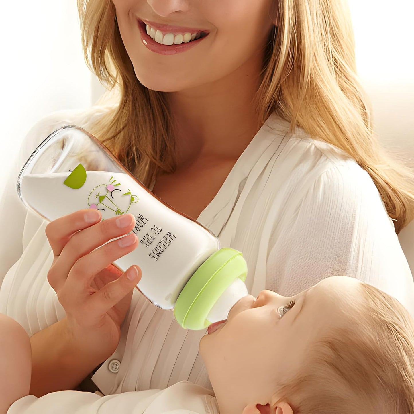 YOHKOH Natural Glass Baby Bottle with Level 1 Slow Flow Nipple, Newborn Anti-Colic Baby Bottles, Wide Neck Mushroom Baby Glass Bottle (Multicolour-A, 3.4oz (Pack of 4))