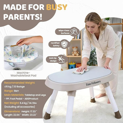Time Followers® 6-in-1 Baby Activity Center | 4 Stage Montessori-Inspired Toys | Grow Stationary Standing Toddler Table | Jumpers & Bouncers | Must Have for Boy & Girl 6, 12, 24+ Month Old (Beige)