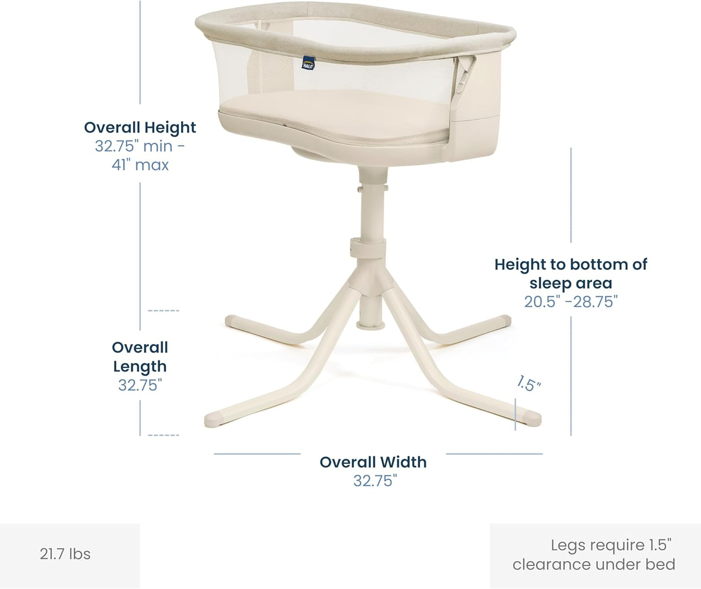 HALO BassiNest Swivel Sleeper 3.0 – Over-Bed Baby Bassinet with 360 Rotation, Adjustable Height, Breathable Mesh, Safe Close Sleeping, Lowering Wall for Easy Access, Feeding & C-Section Recovery