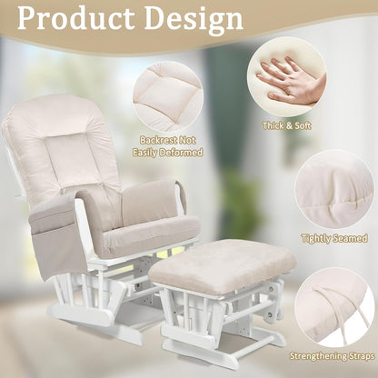 BECHAEO 5PCS Suede Glider Rocker Replacement Cushions with Ottoman Cover Thicken Soft Rocking Chair Cushion Set for Indoor Nursery Glider Rocking Chair, Blue