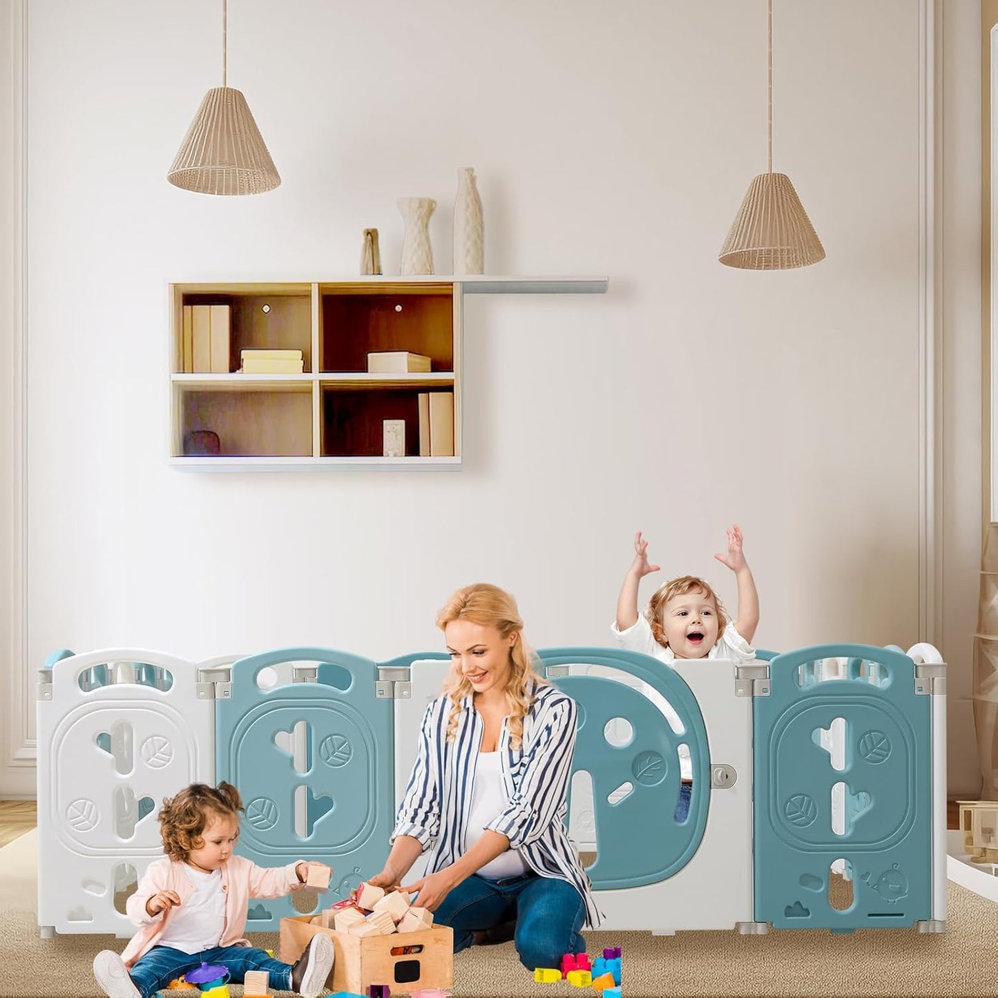 LulliSpace Baby Playpen,Foldable Playpen for Babies and Toddlers,Kids Activity Centre Safety Play Yard,Safety Gates for Indoor&Outdoor,Toddler Fence Play Area,Portable, Educational, 14 Panels