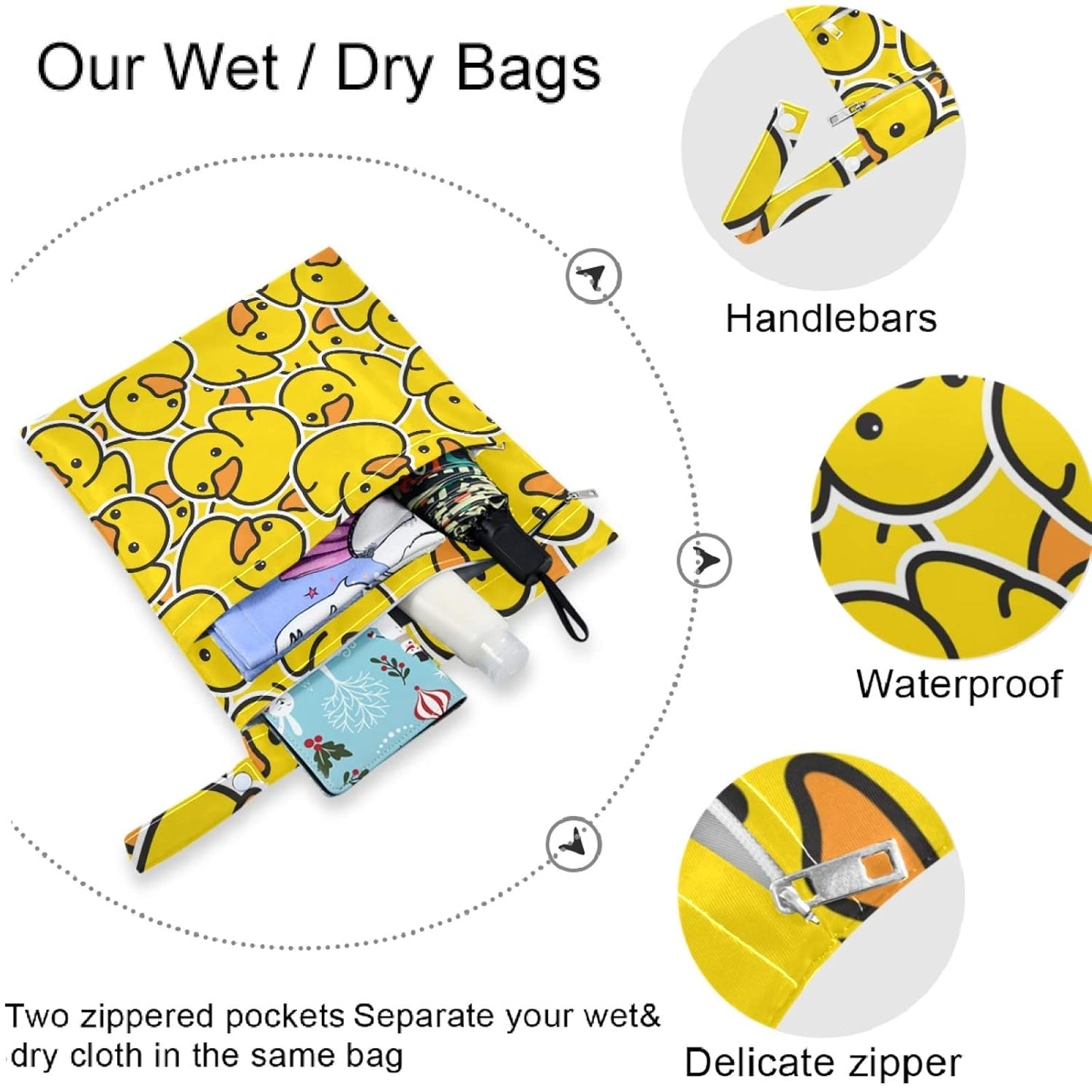 visesunny Leopard Grain 2Pcs Wet Bag with 2 Zippered Pockets Snap Handle Washable Reusable Roomy for Travel,Beach,Pool,Daycare,Stroller,Diapers,Dirty Gym Clothes, Wet Swimsuits, Toiletries