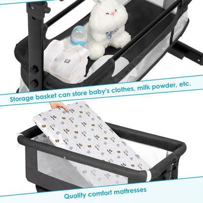 YADAQE Baby Bassinet, Baby Basinet Bedside Sleeper, Easy to Fold Portable Crib Side Bassinet 2025new Style Girl/boy bassinets(Light Grey)