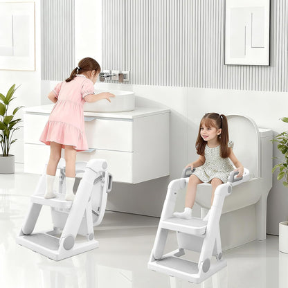 [No Assembly Required] BABY JOYCE Potty Training Seat with Step Stool Ladder, Extra Sturdy Integrated Toddler Toilet Seat for Boys Girls, Anti-Slip Step & Splash Guard, Foldable Potty Ladder (Grey)