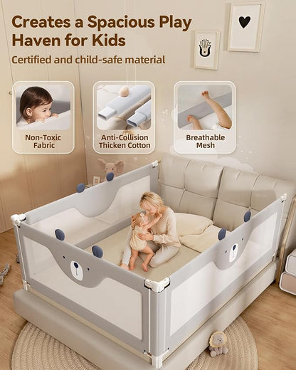 Baby Bed Rail Guard for Toddlers, Reinforced 54in Toddler Bed Rails for Full Bed with Height Adjustable, Extral Tall Child Safety Side Railing Guards/Bedrail for Kids, Grey Bear, 1 Side 54" Lx28 H