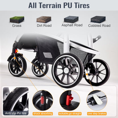 Baby Stroller, 2-in-1 Reversible Toddler Seat with Lie-Flat Mode, Foldable Infant Stroller with Canopy, One Button Brake, Adjustable Handle, Newborn Pushchair (Black B)