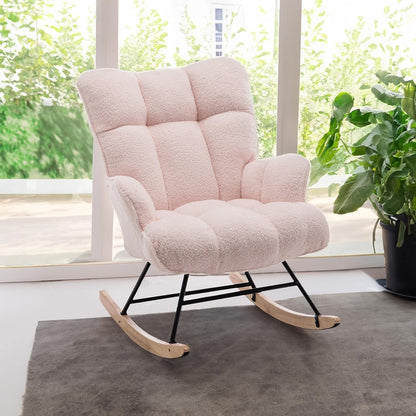 SAETSFEG Nursery Rocking Chair Teddy, Upholstered Glider Rocker with High Backrest, Comfortable Stylish Accent Armchair with Padded Seat for Living Rooms, Bedrooms, Offices, Colorful