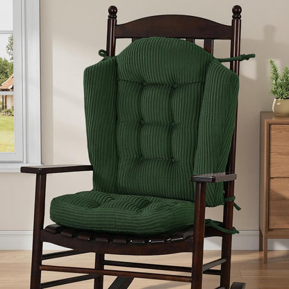 idee-home Wingback Rocking Chair Cushions Indoor, Glider Rocker Replacement Cushions with Removable Corduroy Cover, Wooden Adirondack Chair Pad Non-Slip Bottom Tufted Seat Pads with Ties, Green
