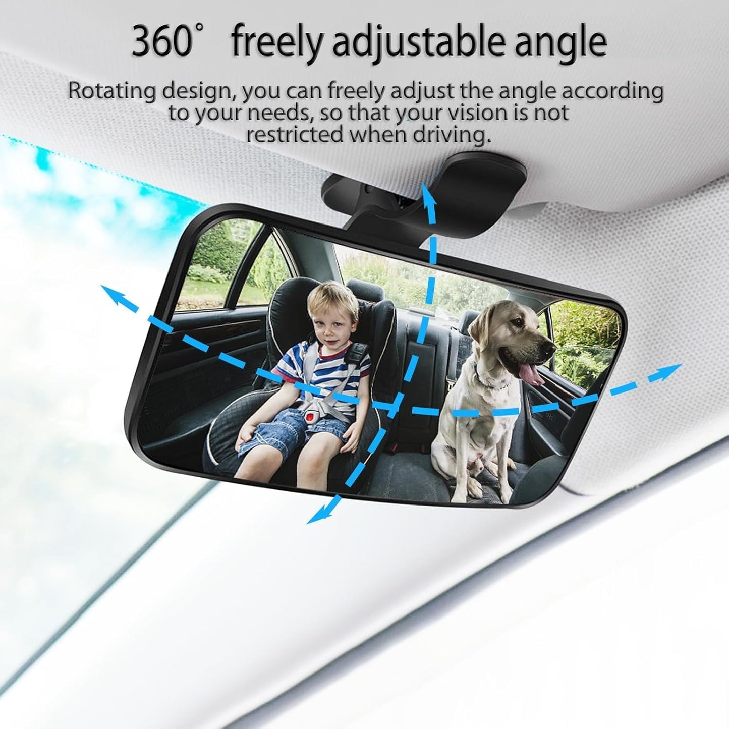Universal Car Interior Rearview Baby Mirror Wide Angle Convex Mirror Clip-on & Suction Cup mirrors for Viewing Rear Passengers（5.11' X 2.56'）