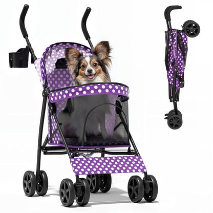 Magshion Compact Pet Stroller for Small-Medium Dogs/Cats up to 22lbs, 4-Wheel Lightweight Umbrella Shaped Portable Puppy Travel Jogger with Breathable Mesh, Cup Holder & Rear Storage, Black