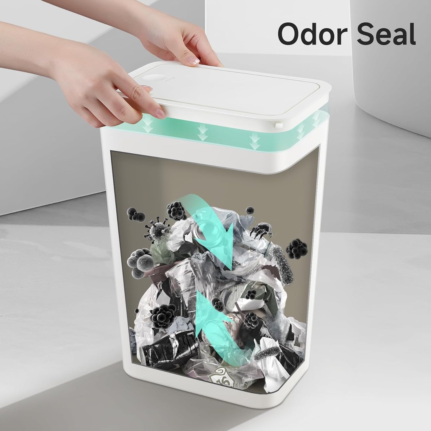 TIPGO Bathroom Trash Can with Lid, 4 Gallon / 15 Liter Small Garbage Can, Press Top Bin, Plastic Wastebasket with Pop-Up Lid for Bedroom, Living Room, Office (Black)