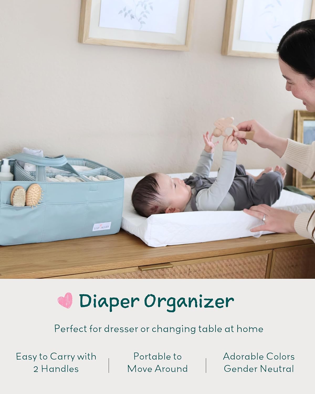 Lily Miles Baby Diaper Caddy Organizer - Large Tote Bag for Newborn essentials Boy or Girl - Baby Shower Basket - Nursery Must Haves - Registry Favorites - Newborn Caddie Car Organizer