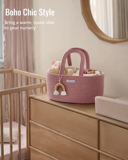 Blissful Diary Baby Diaper Caddy Organizer, Cotton Rope Diaper Caddy Basket, Large Storage Basket for Newborn Boys and Girls, Gift for Baby Shower List, Newborn Essentials, Earthy Rainbow
